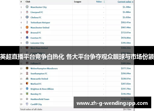 英超直播平台竞争白热化 各大平台争夺观众眼球与市场份额