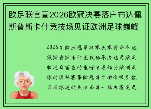 欧足联官宣2026欧冠决赛落户布达佩斯普斯卡什竞技场见证欧洲足球巅峰之战 欧足联官宣2026欧冠决赛落户布达佩斯普斯卡什竞技场见证欧洲足球巅峰之战